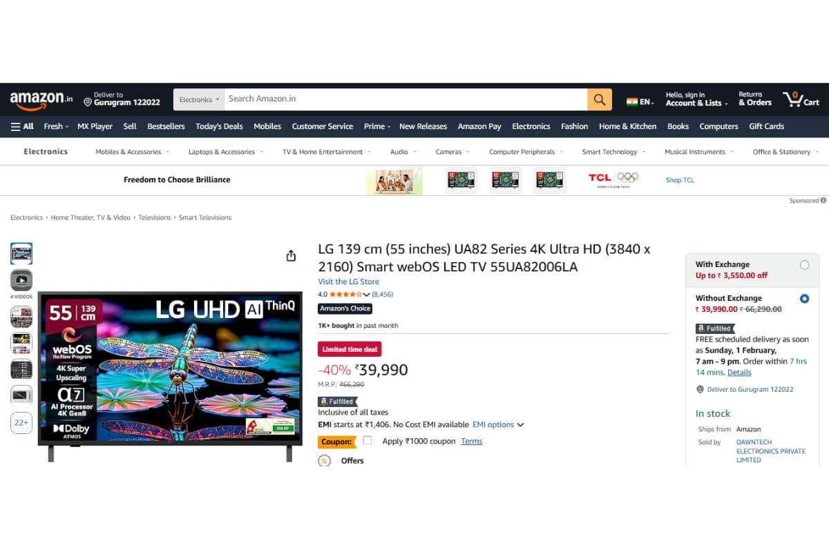 LG UA82 Series 4K Ultra HD Smart TV (55 inches)