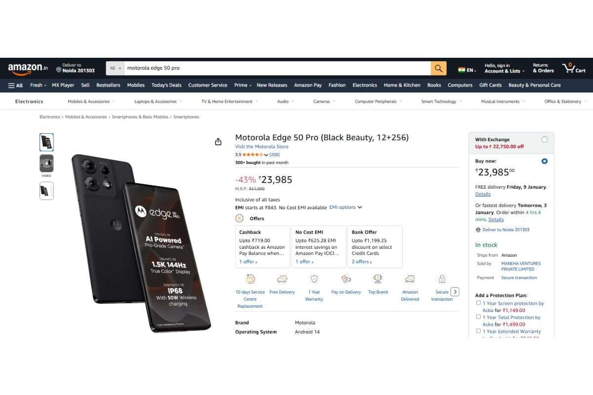 Motorola Edge 50 Pro Price Detail On Amazon