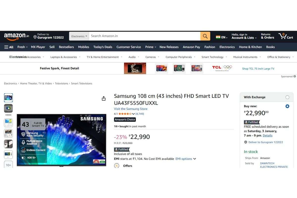 Samsung FHD Smart LED TV UA43F5550FUXXL (43 inches