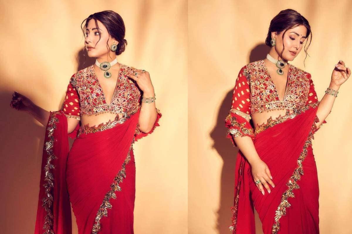 Hina Khan Inspired Red Saree Look