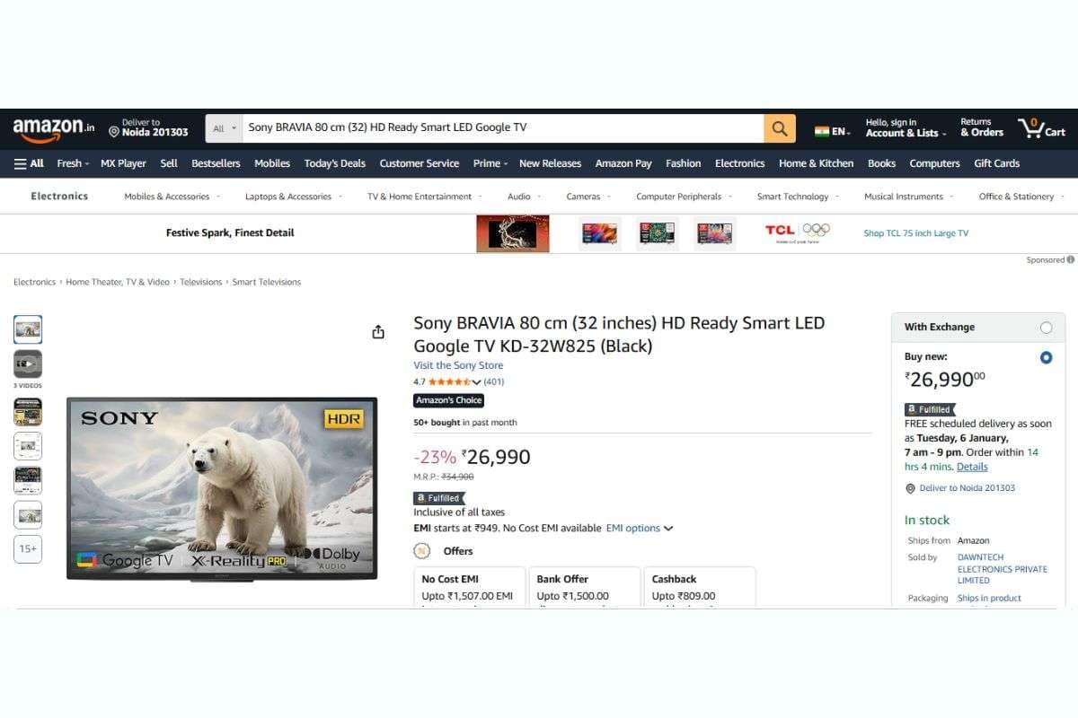 Sony BRAVIA HD Ready Smart LED Google TV (32 inch)