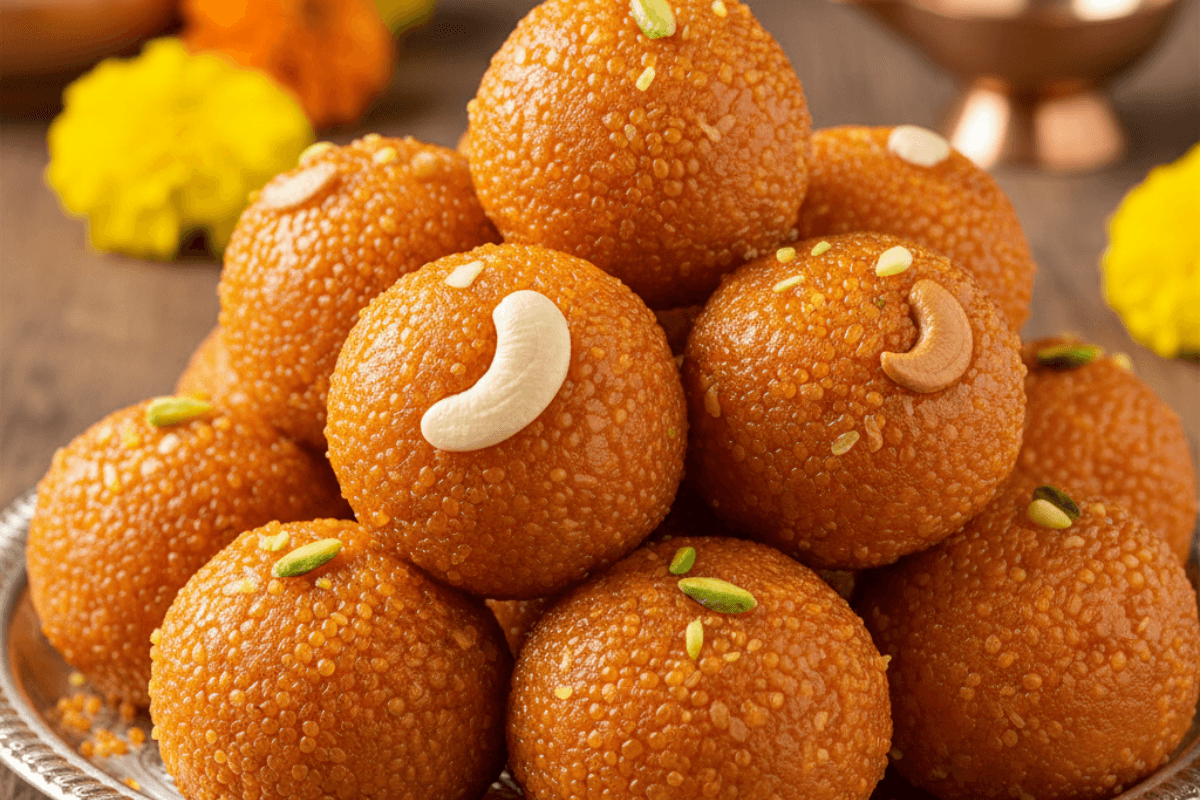Sweet Boondi Ladoos Bhog For Saraswati Puja