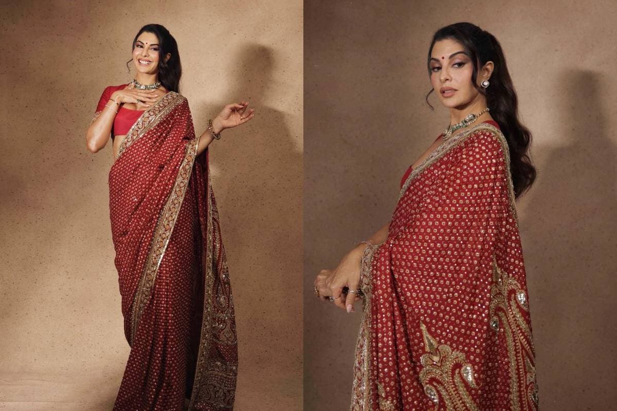 Traditional Red Saree for New Suhagan – Jacqueline Fernandez Inspired - नई दुल्हन के लिए पारंपरिक रेड साड़ी – जैकलीन फर्नांडिस से प्रेरित