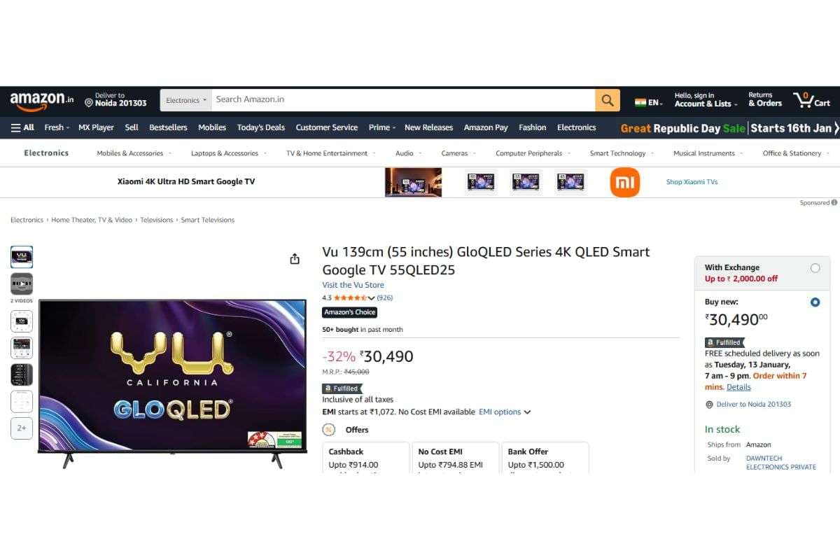 Vu GloQLED Series 4K QLED Smart Google TV (55 inches)