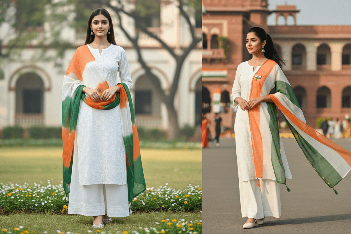 White Kurta Palazzo Outfit For Republic Day