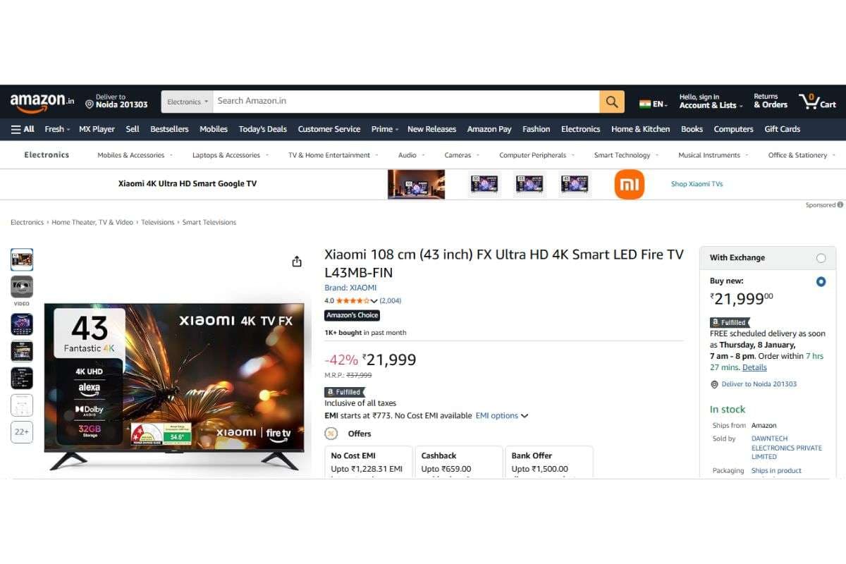 Xiaomi FX Ultra HD 4K Smart LED Fire TV (43 inch)