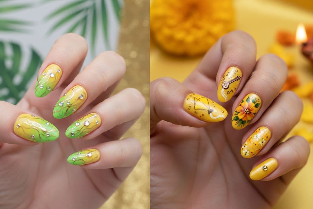 Yellow Nail Art for Basant Panchami With Images in Hindi