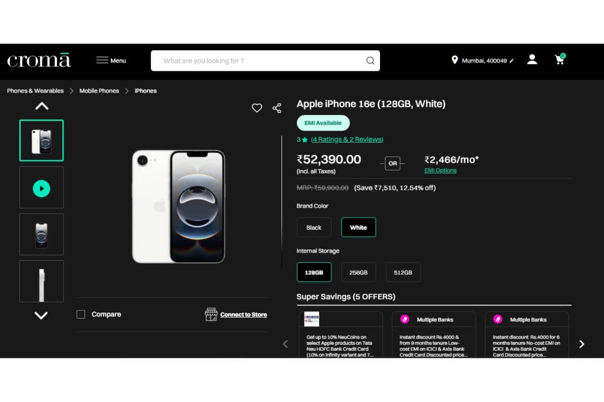 iPhone 16e Price Details