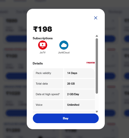 जियो का 198 रुपये वाला प्लान