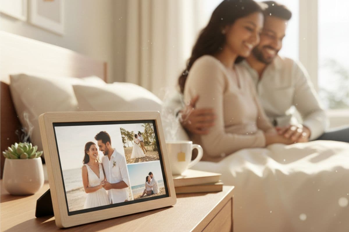 Digital photo frame with romantic couple pictures