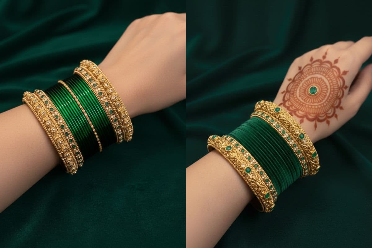 Beautiful green and yellow bangles for Mahashivratri outfit
