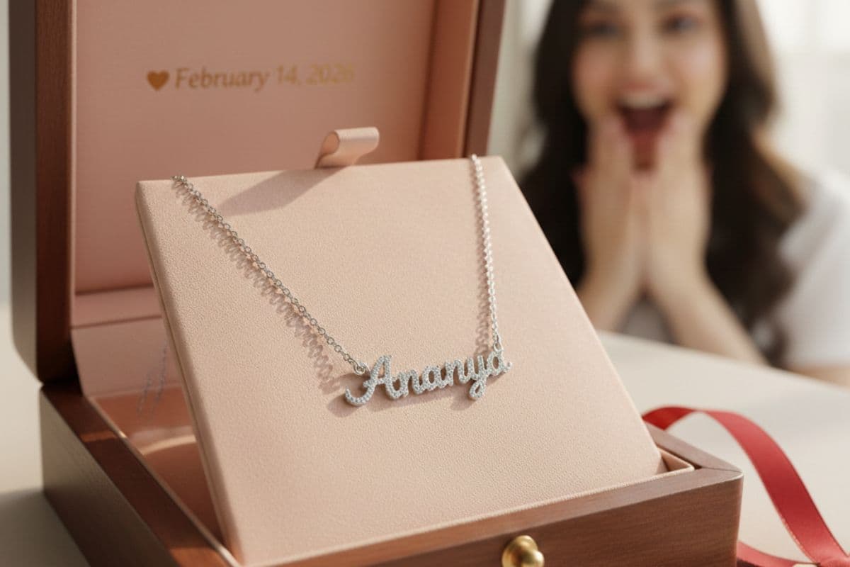 Personalized name necklace Valentine gift for wife