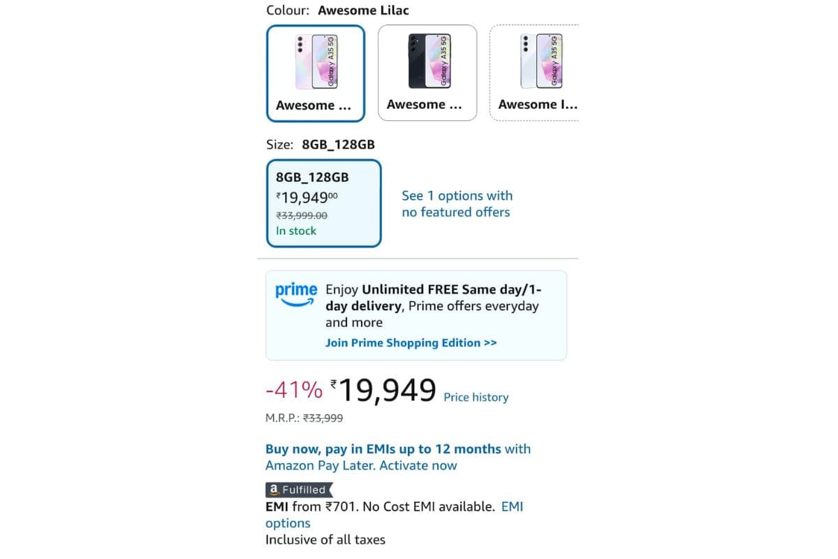 Samsung Galaxy A35 Price Details