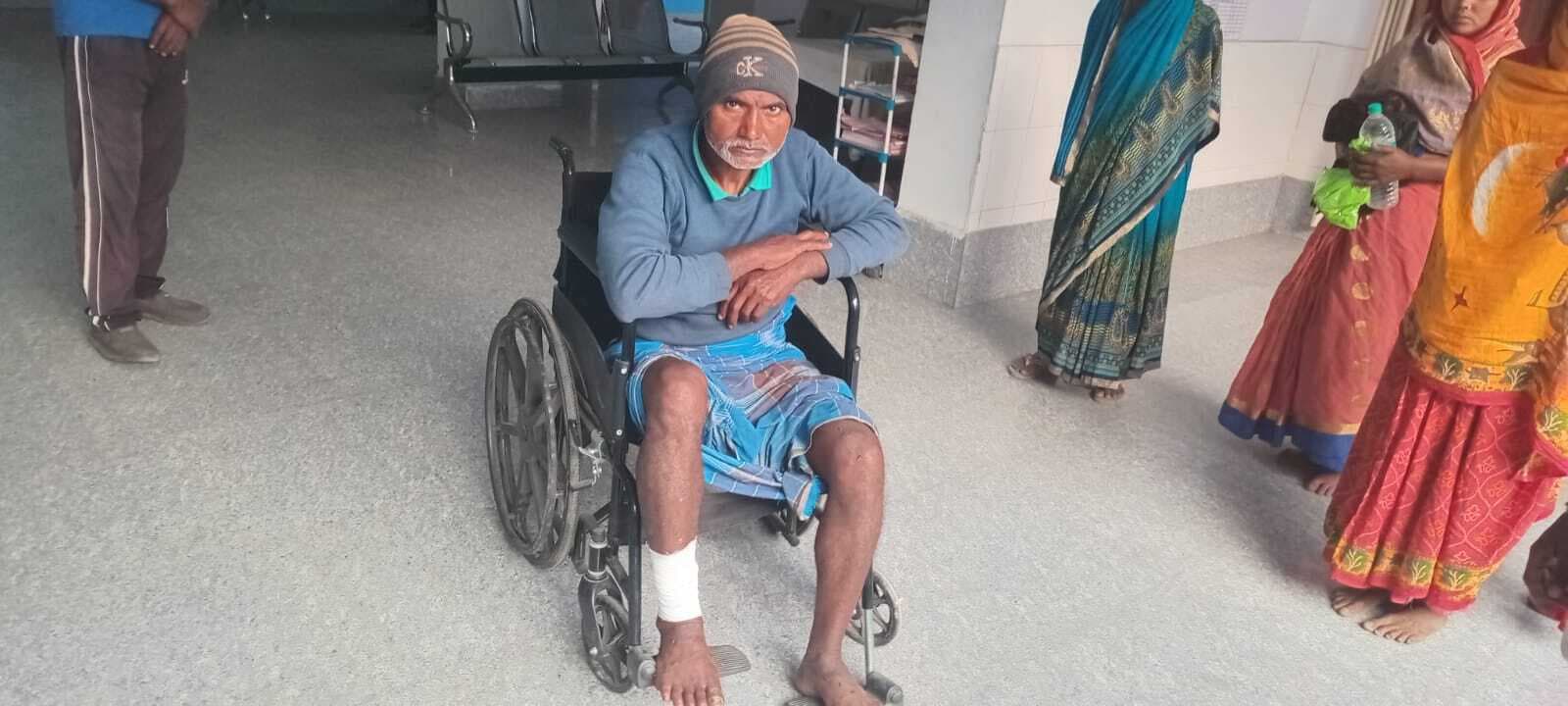 मशीन से पेड़ काटते समय मजदूर का कटा पैर, हालत गंभीर, रेफर