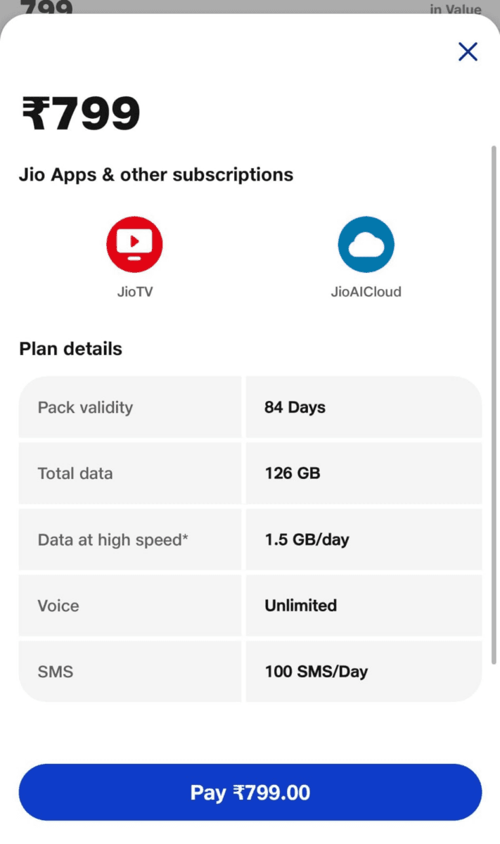 799 रुपये वाला प्लान