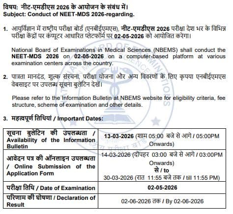NEET MDS 2026 Notice
