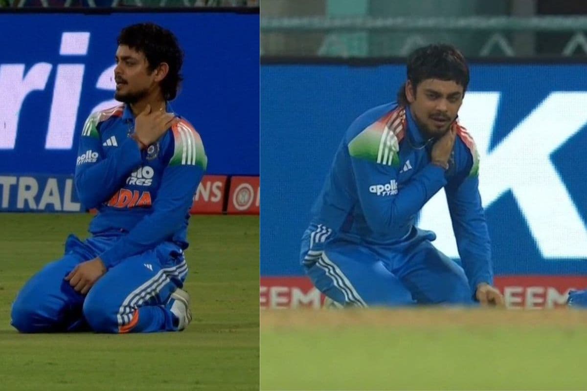 Ishan Kishan sitting, supported by the shoulders. Ishan Kishan sitting, supported by the shoulders.