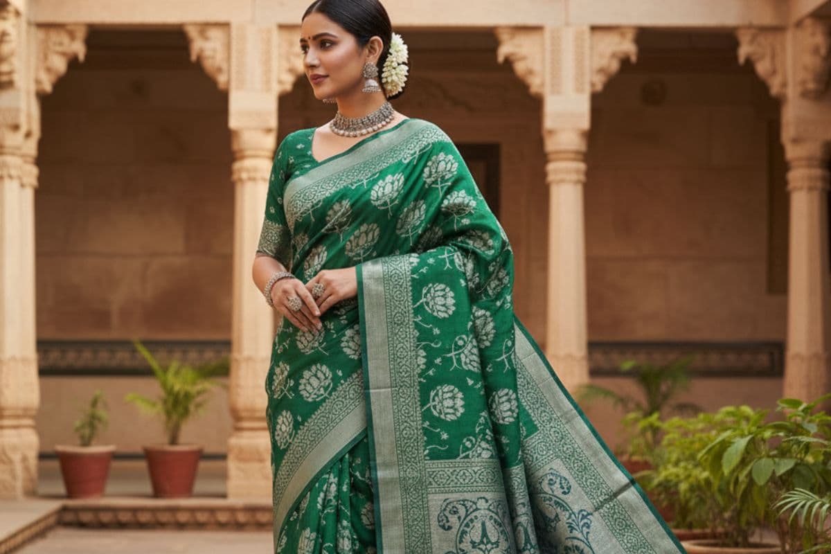 green cotton saree