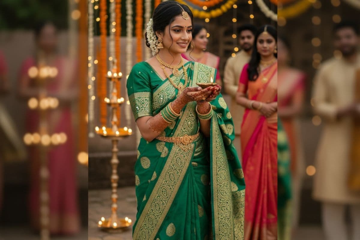 peacock green saree