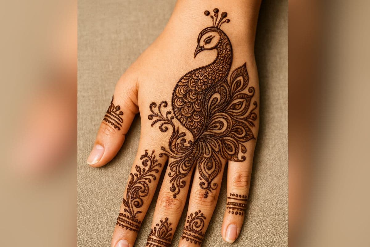 peacock theme mehndi design