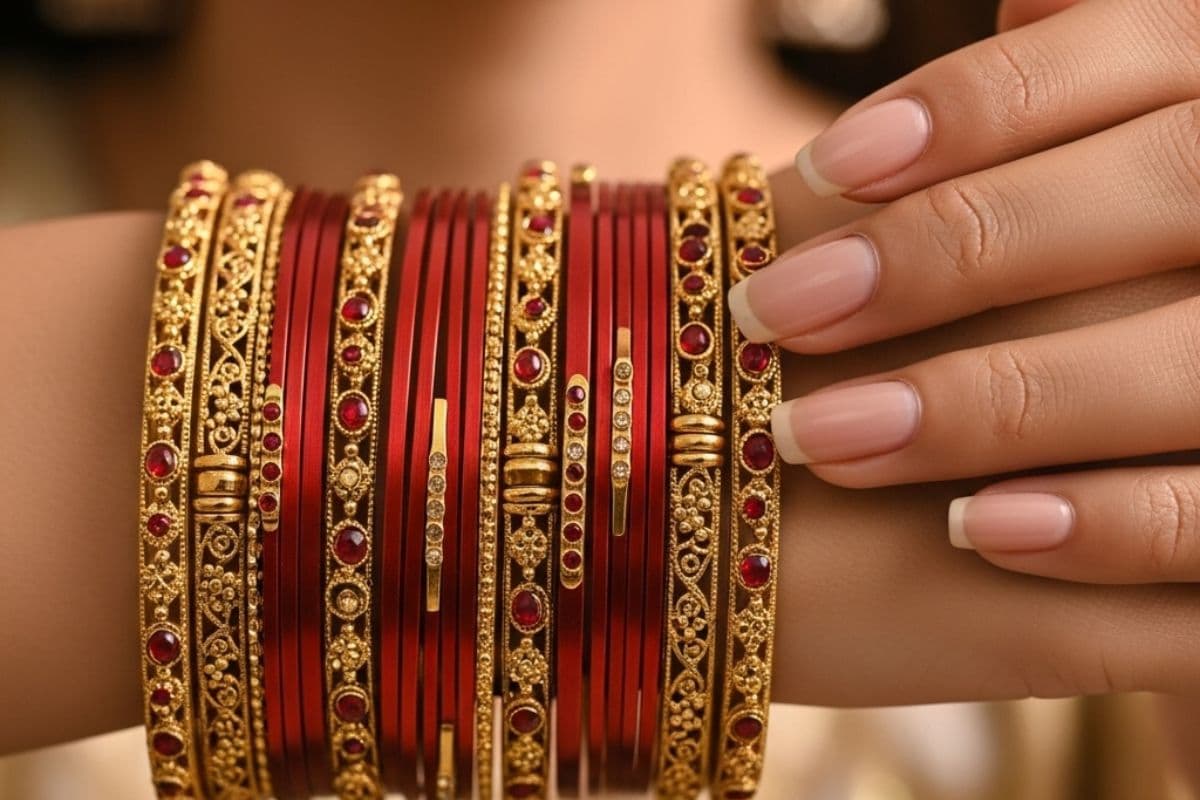 red and golden bangle design