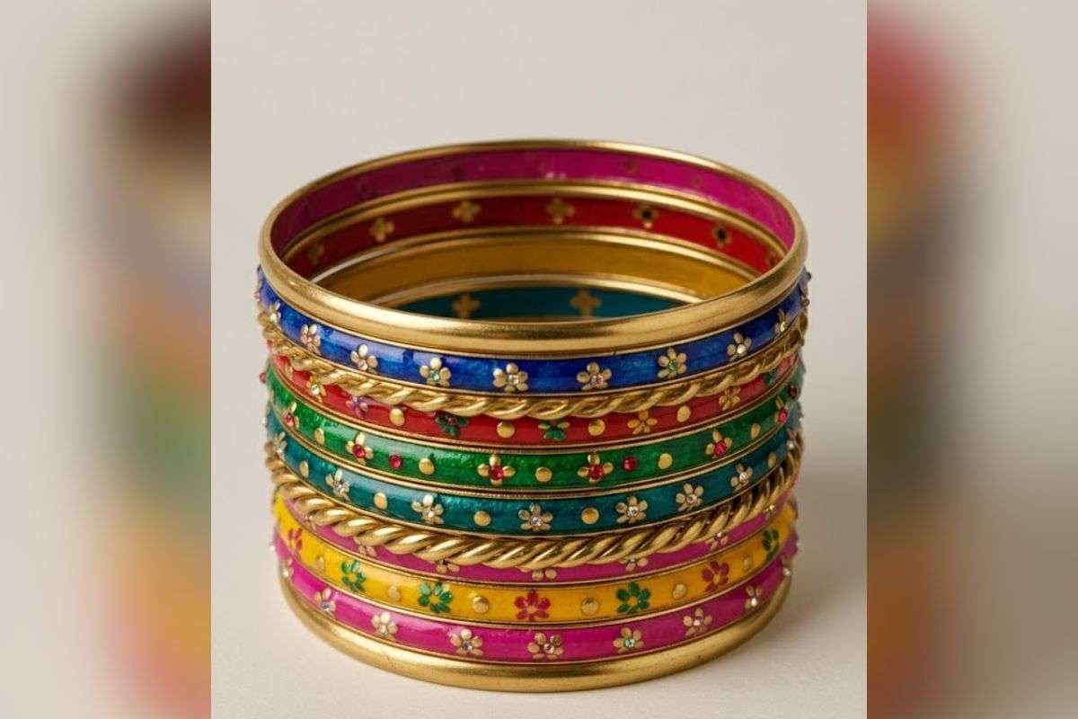 glass and metal bangle combination