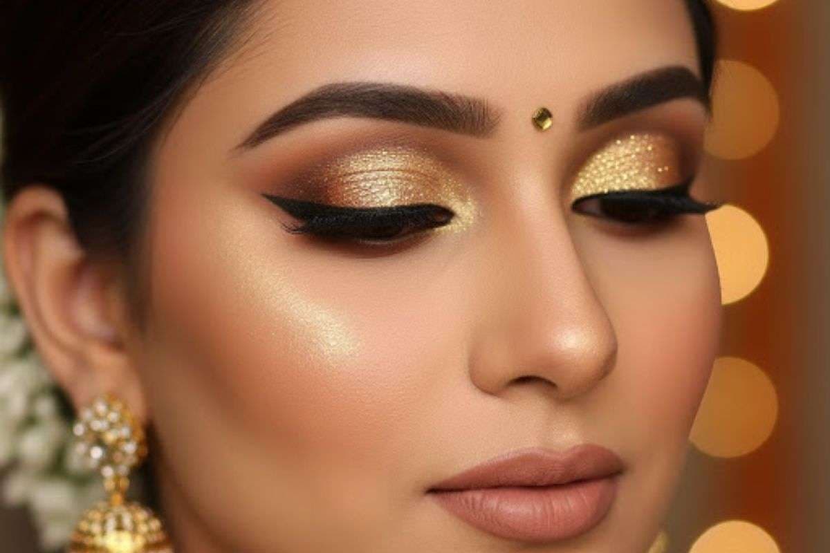 karwa chauth golden eye look