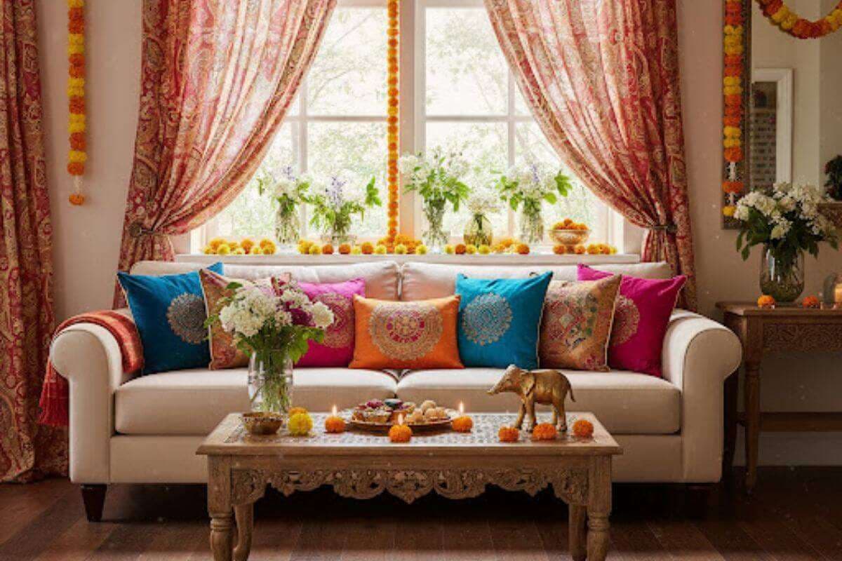 living room decoration for karwa chauth