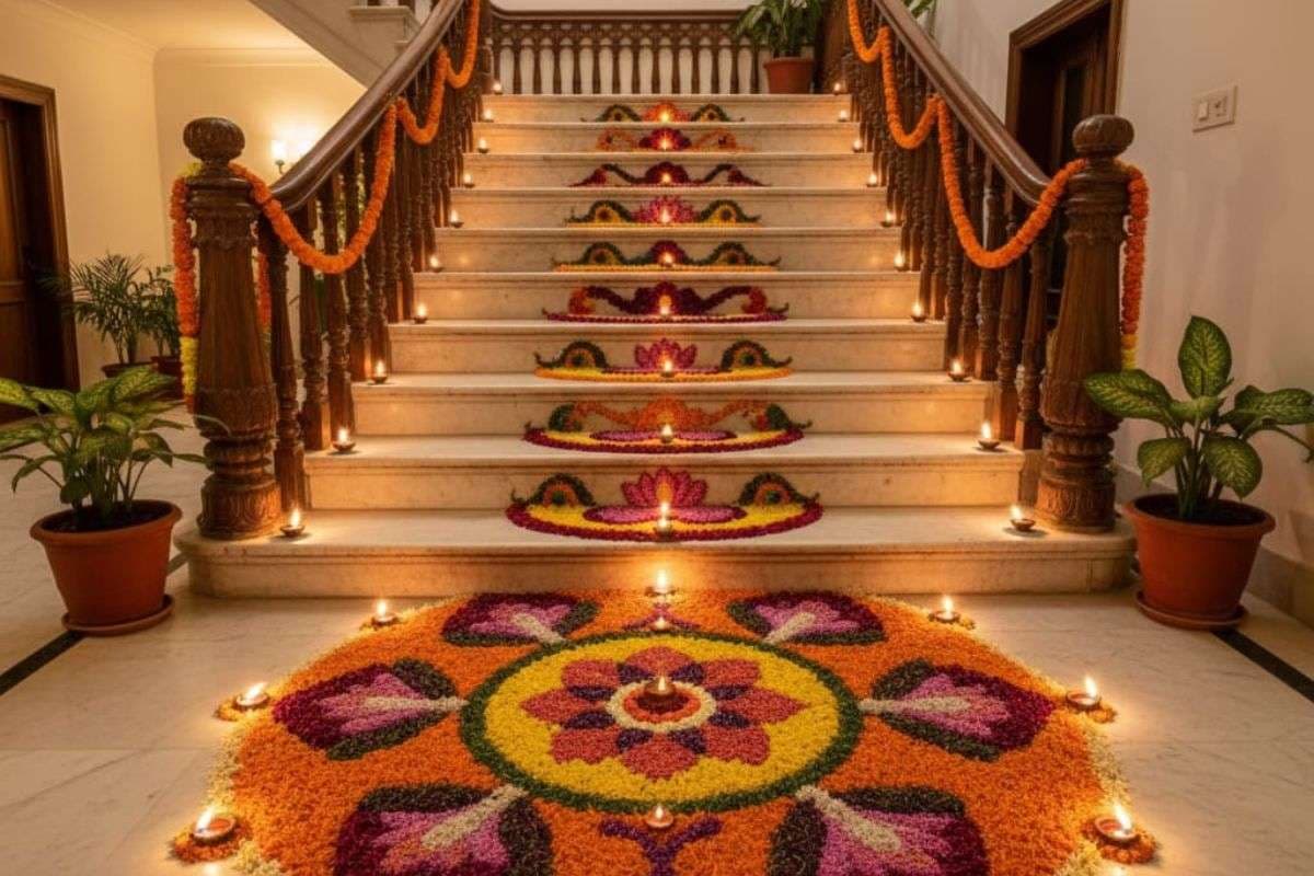 starecase rangoli desigen