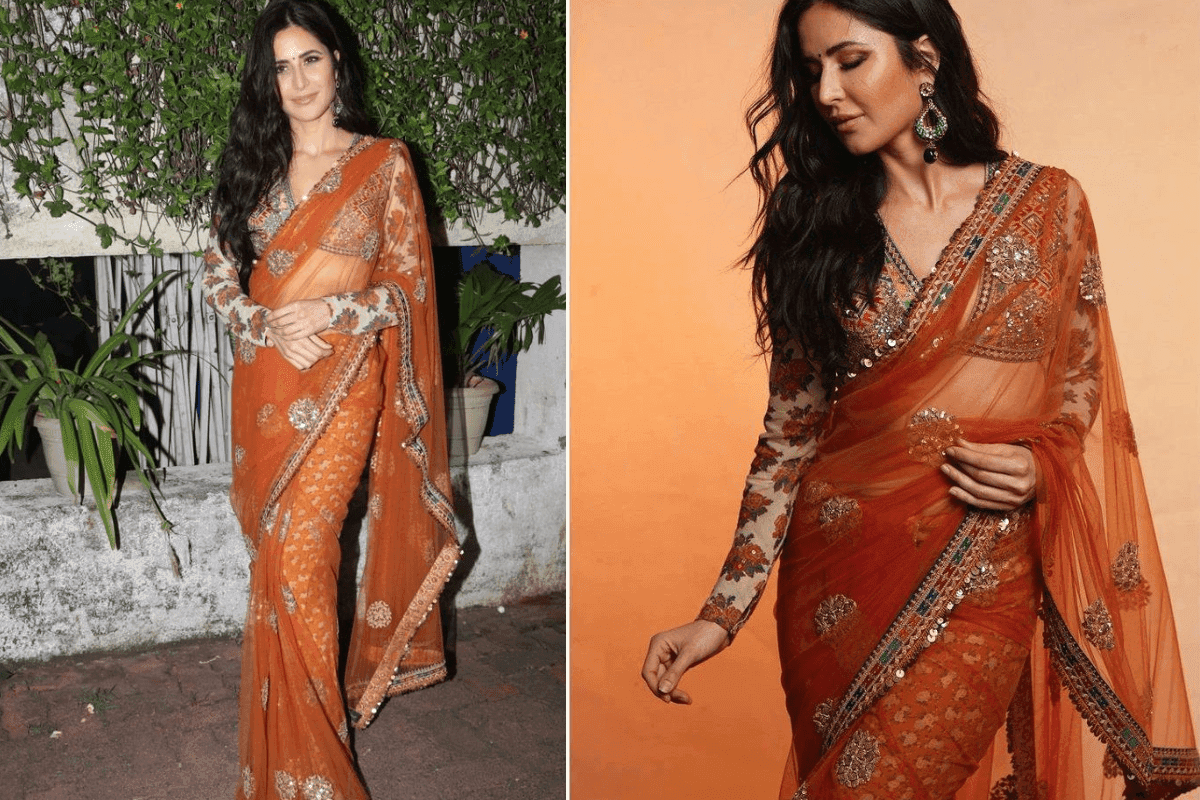 Katrina Kaif Orange Net Saree