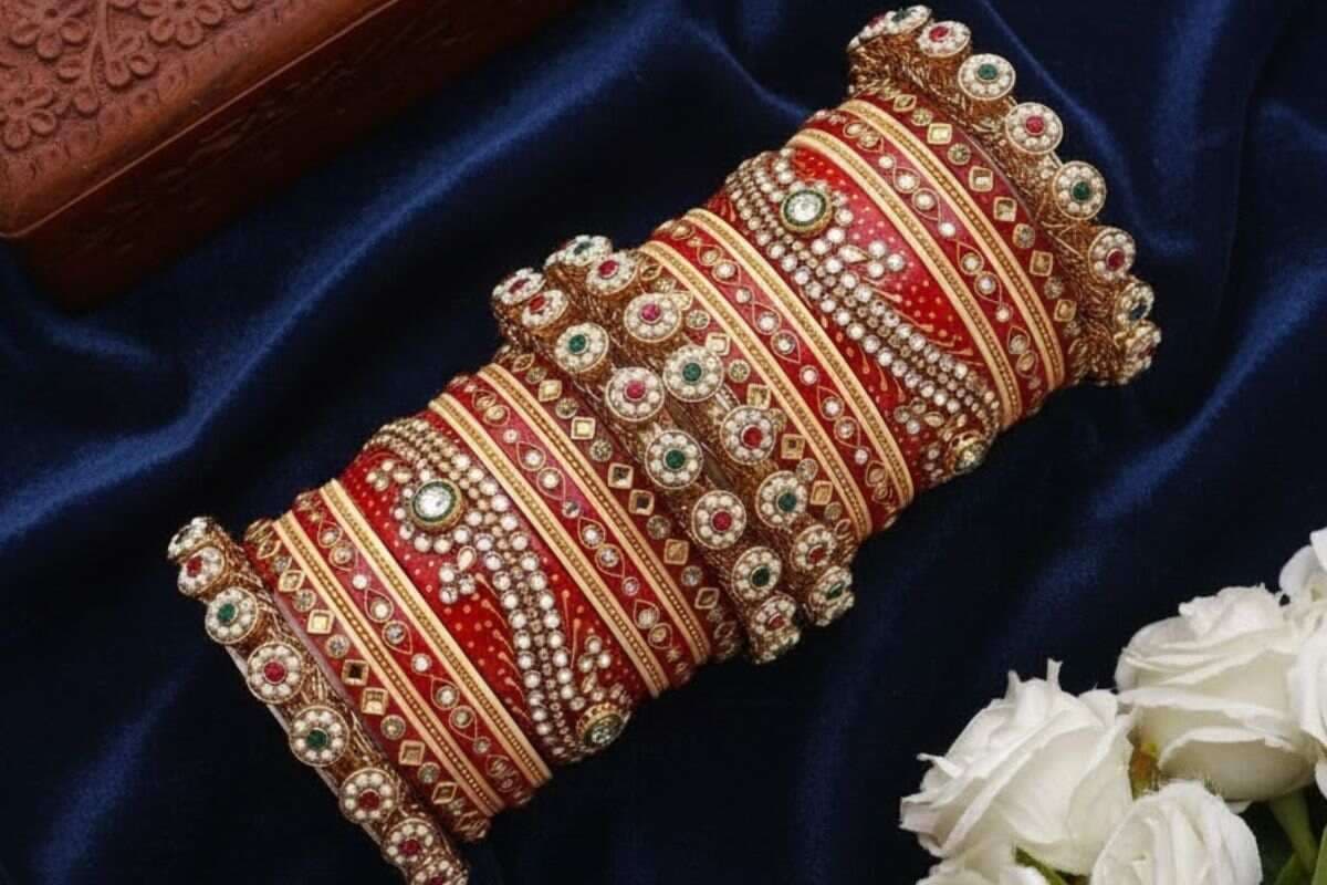 White Pearl Studded Bridal Chura Design