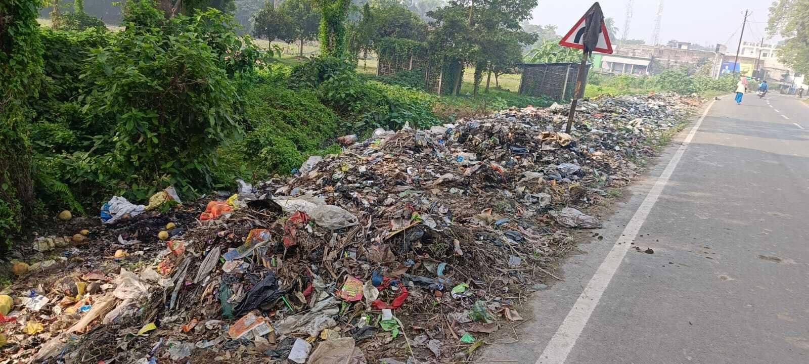 पोठिया डूमर मार्ग पर सड़क किनारे कचरा का अंबार