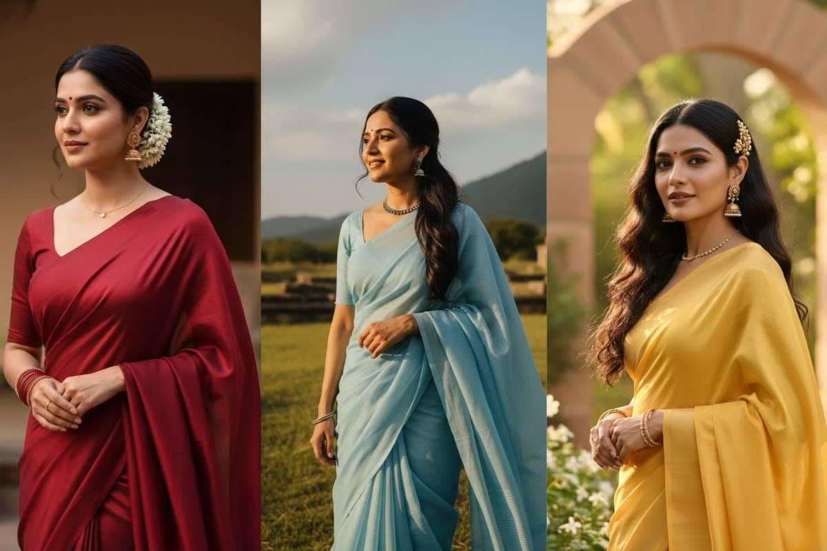 hair style plain saree