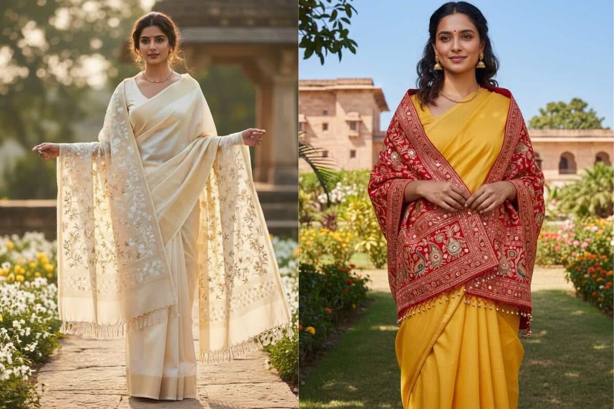 shawl with plain saree