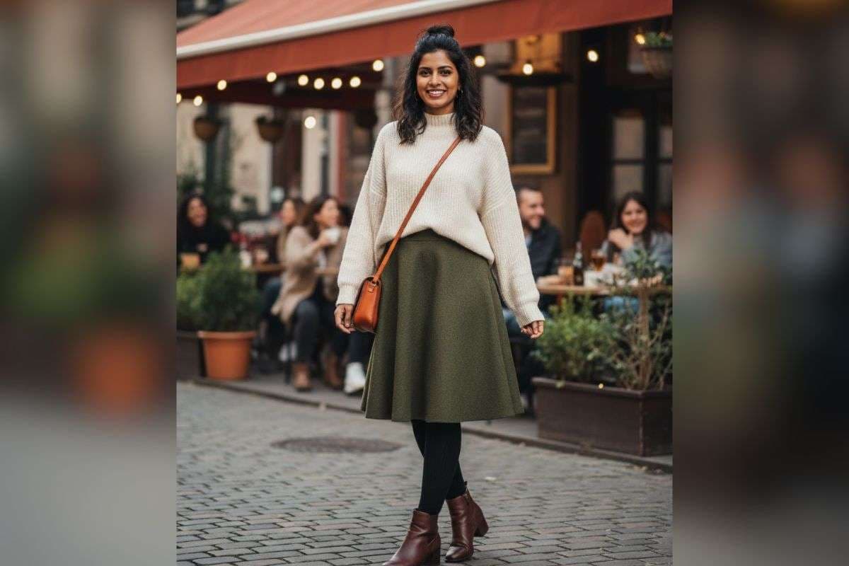 skirt with sweater and stockings