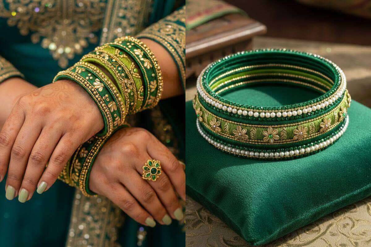 thread work green bangle