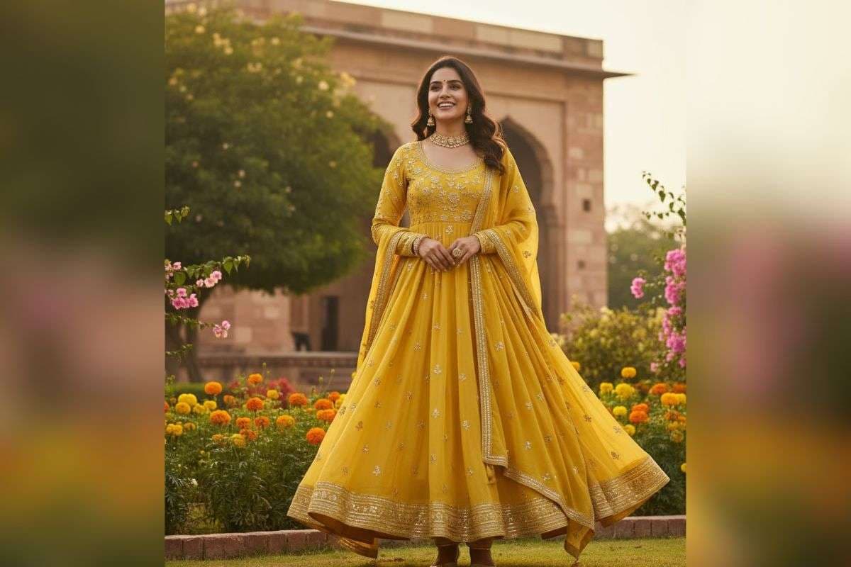 yellow colour anarkali suit