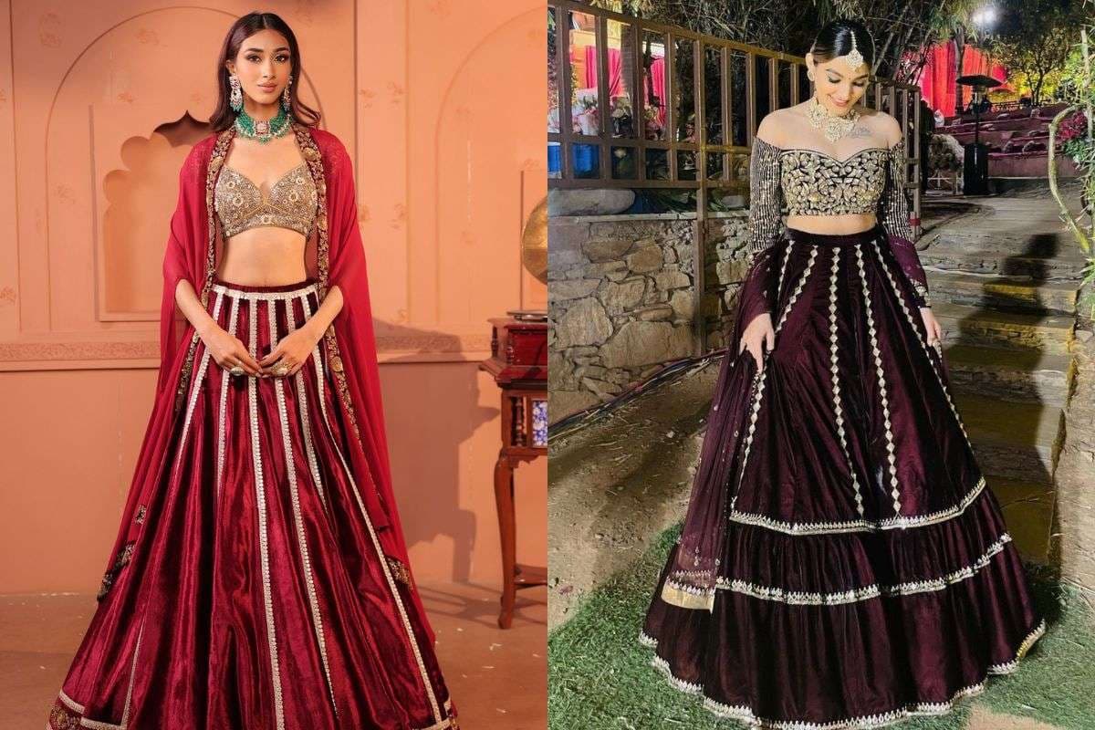 Velvet Lehenga (Winter Weddings) (Image Source: Pinterest)