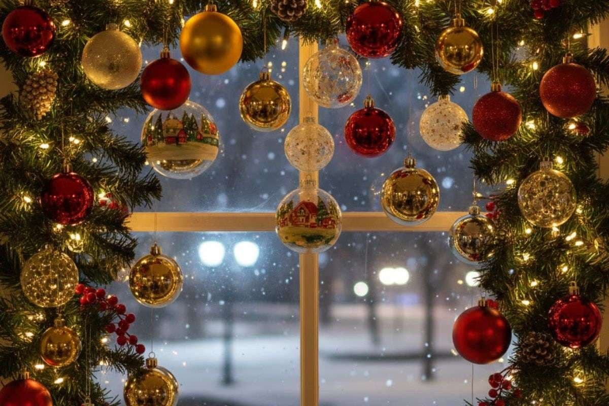 Hang Christmas Balls on window