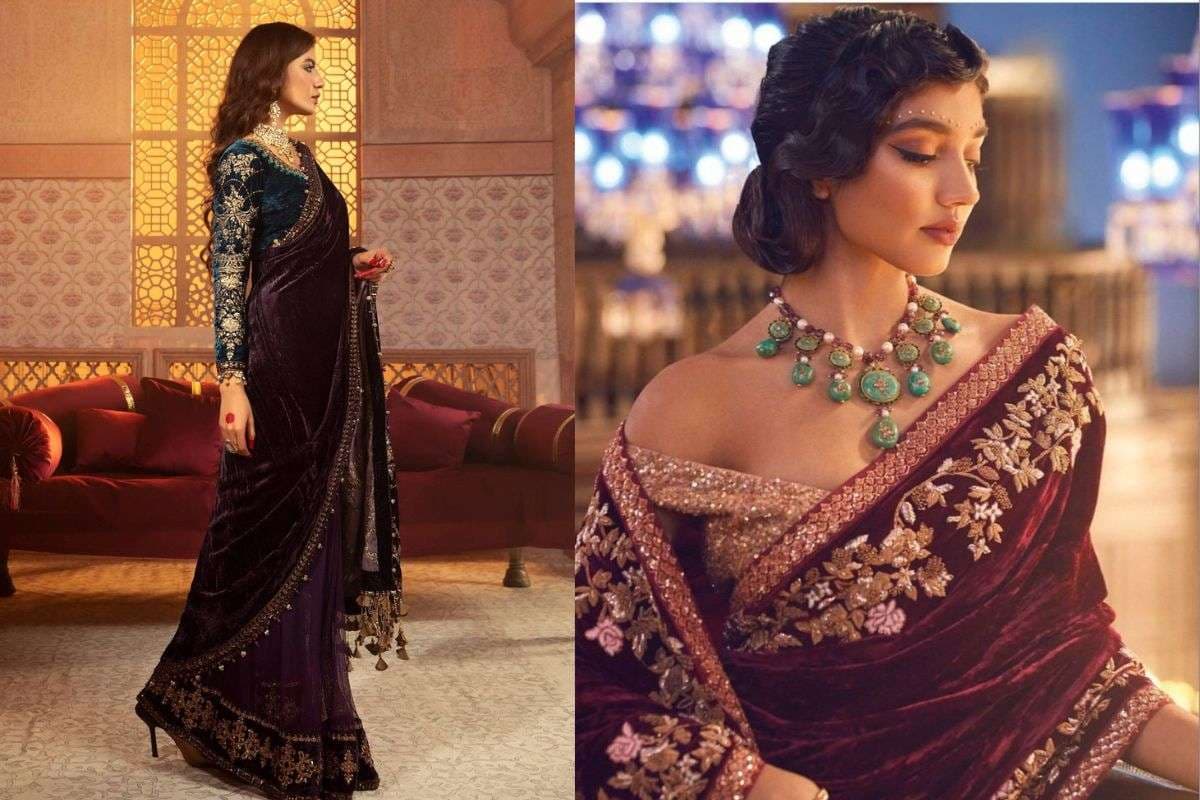 Heavy Work Velvet Saree (Image Source: Pinterest)