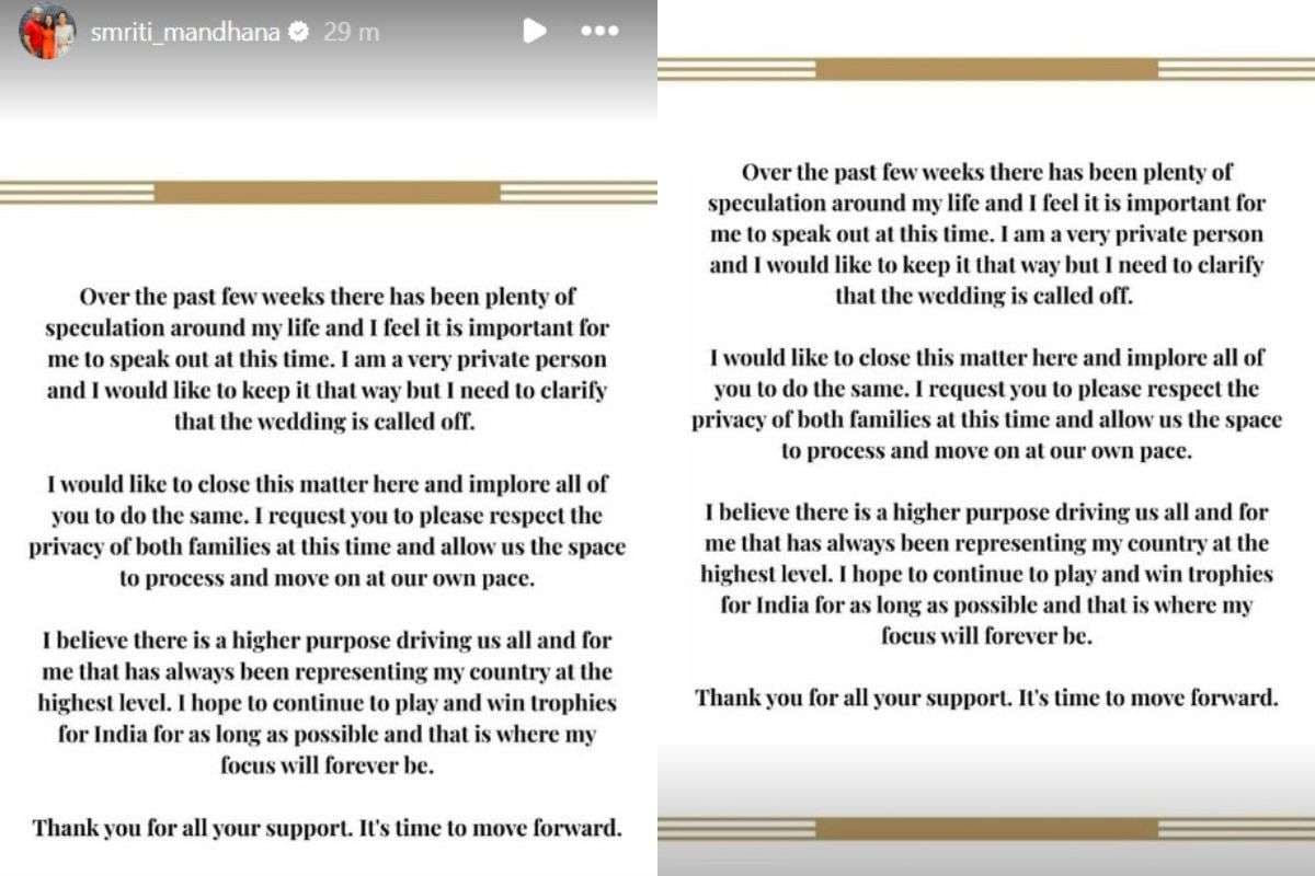 Smriti Mandhana Post on Wedding Called off