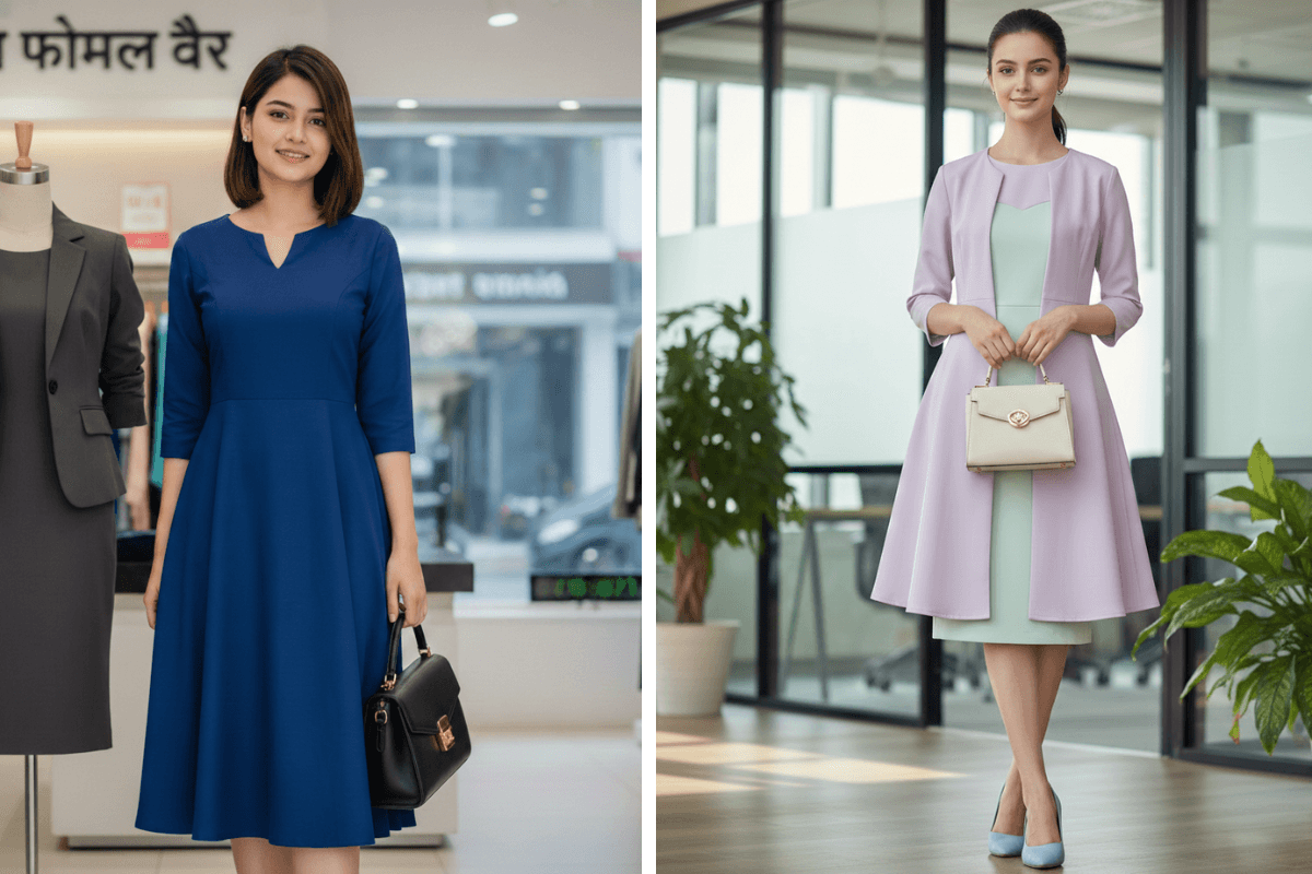 A stylish one-piece dress that looks very professional