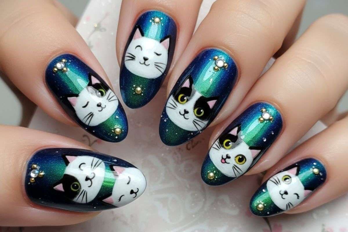 Cat Print Design Nail Art