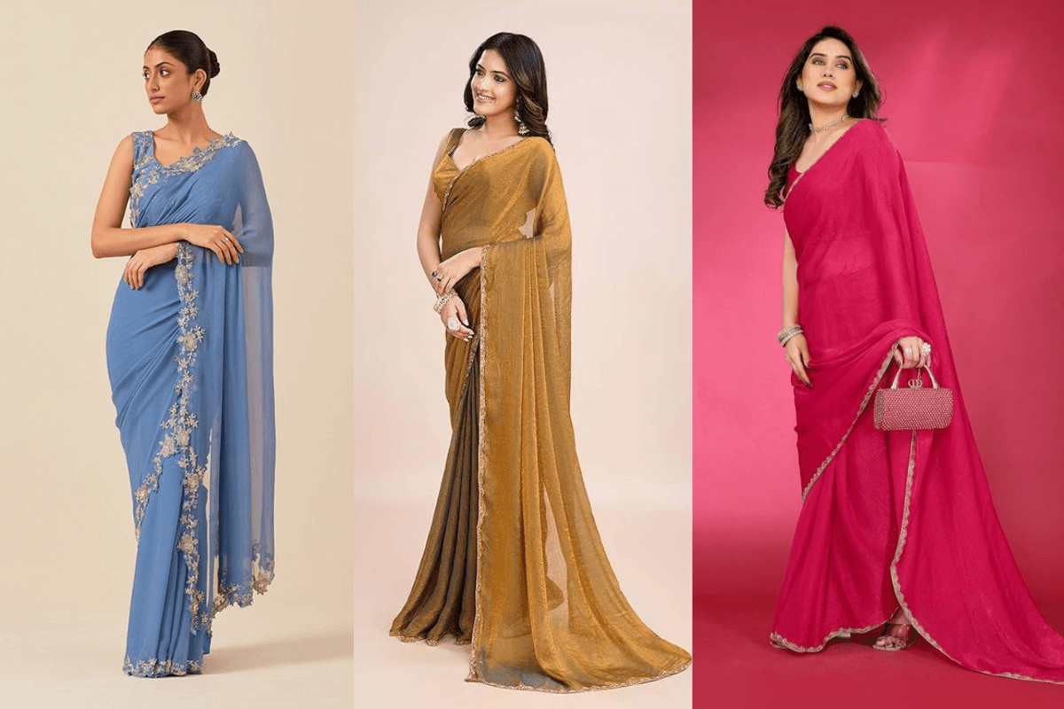 Chiffon Saree For Saraswati Puja