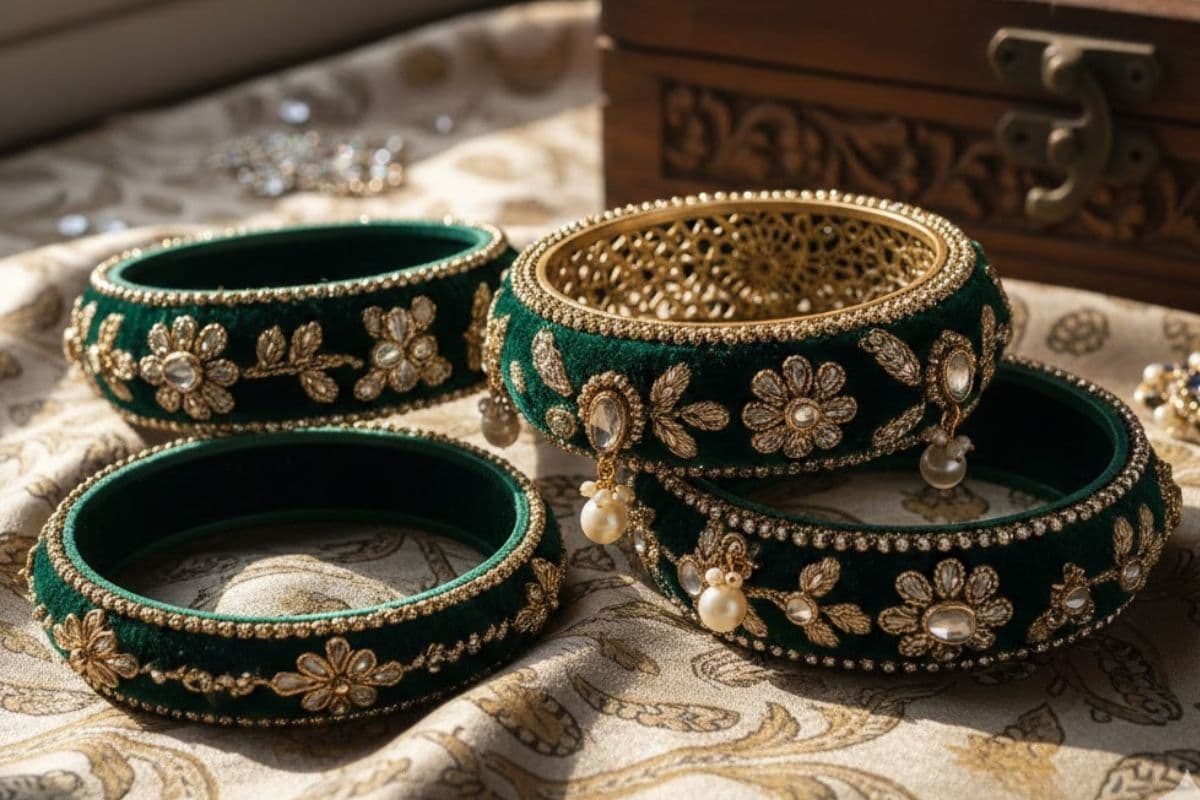 Green Colour Velvet Bangles