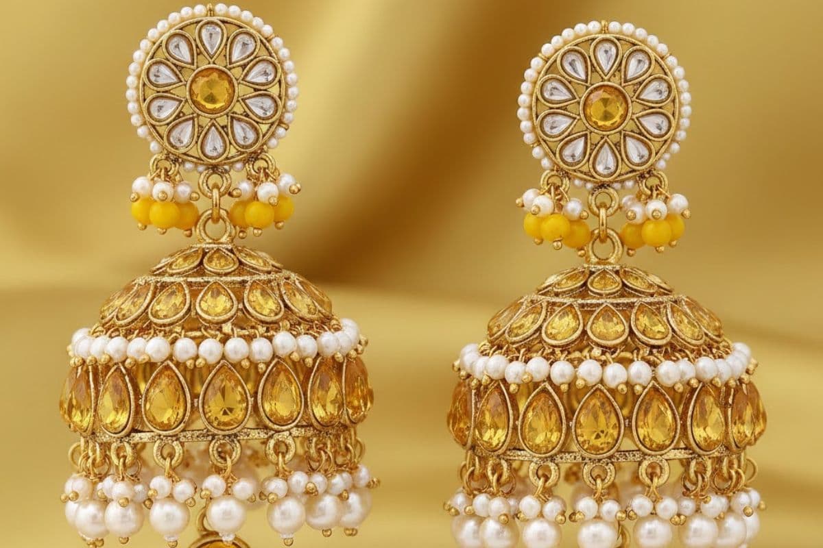 Kundan and Pearl Jhumka