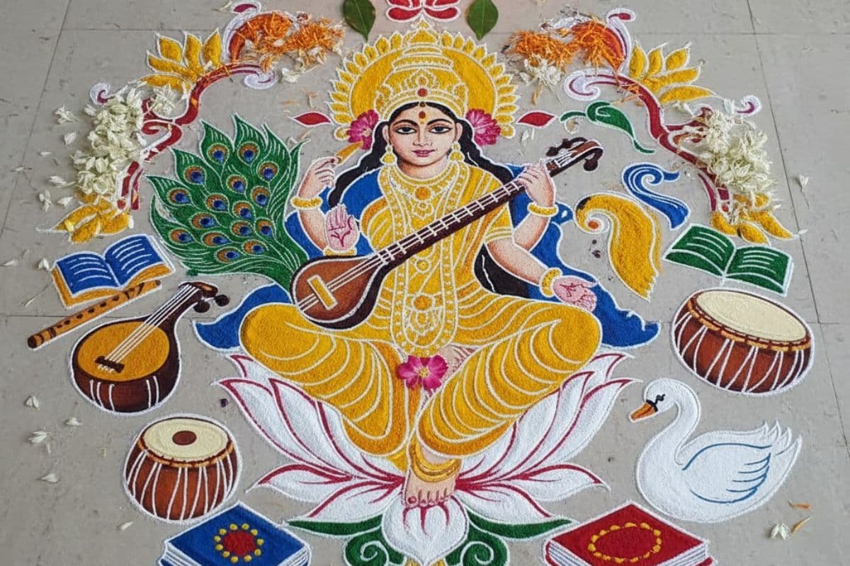 Maa Saraswati Rangoli Design