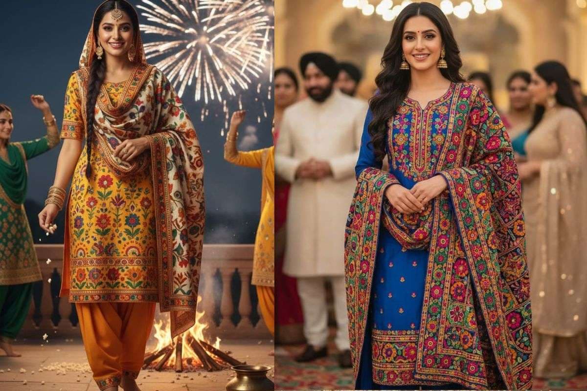Phulkari Embroidered Suit for lohri