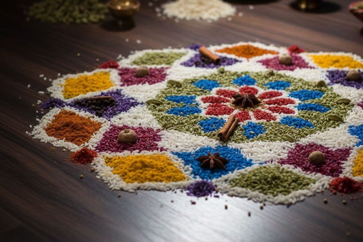 Rice and Spices Rangoli Design