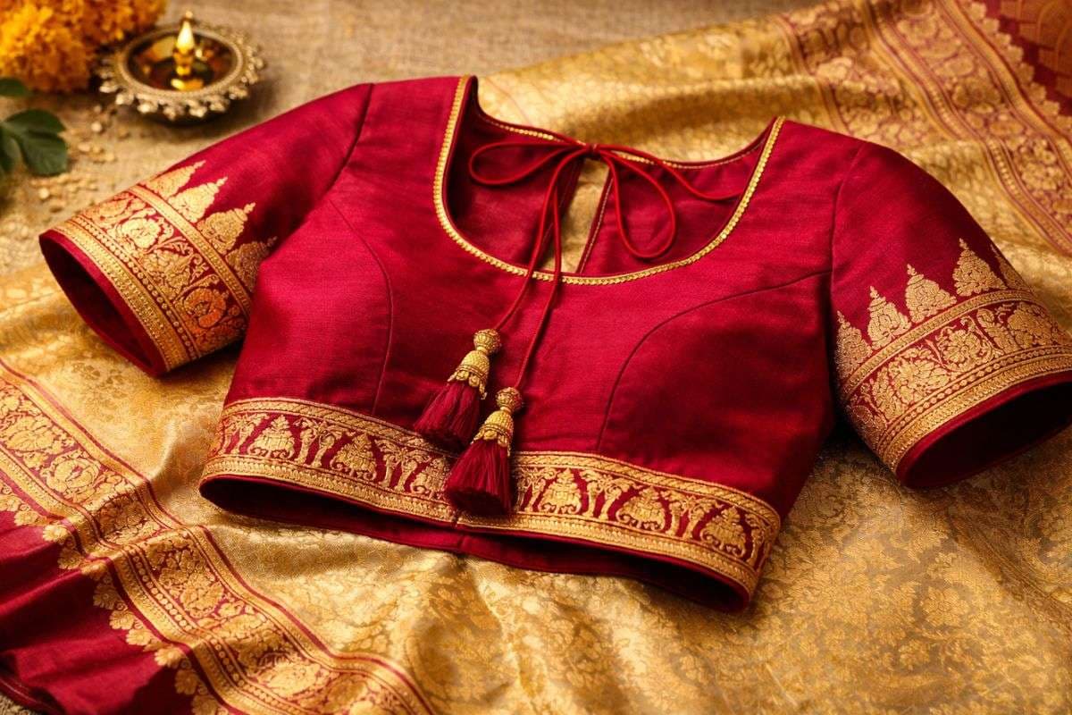 Sleeve temple border blouse